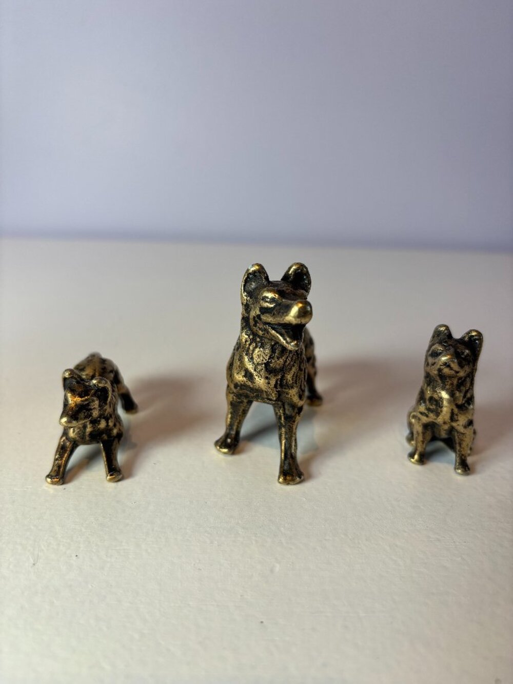 Vintage Cast Metal Unique German Shepherd Figurines